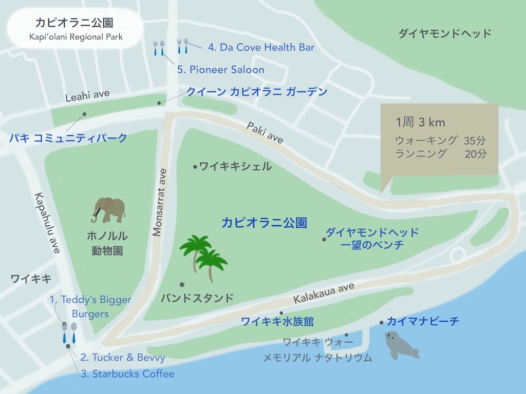 カピオラニ公園と近隣のMAPイラスト