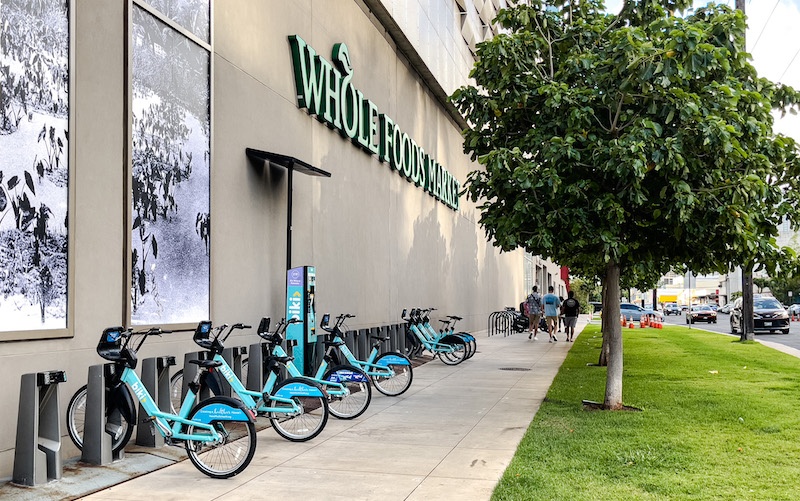 Biki in front of Whole Foods market in honolulu