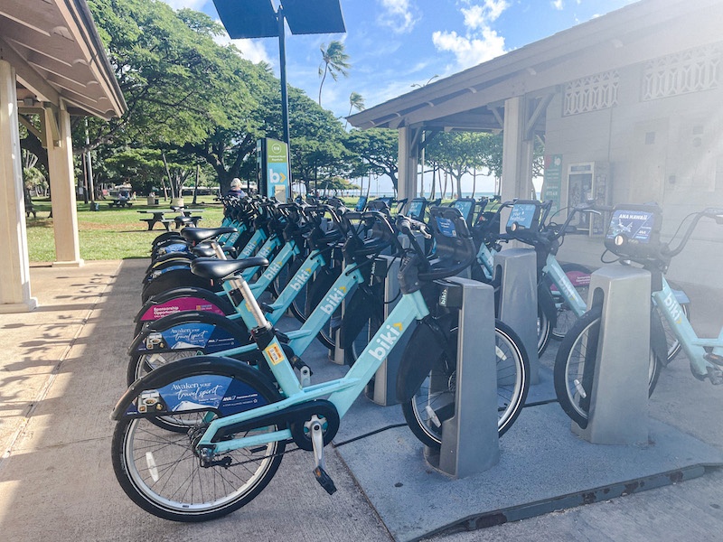 Biki station in front of barefoot cafe in waikiki beach